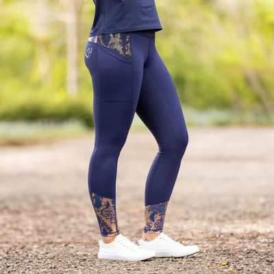 BARE Performance Riding Tights with FULL SEAT silicone grip - Navy & Rose Gold