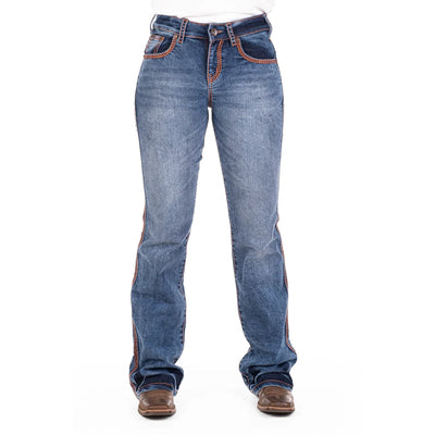 JASPER HIGH RISE COMFORT CUT Boot Cut Jeans, 35 inch Leg. RUST STITCH by Hitchley and Harrow SR2152