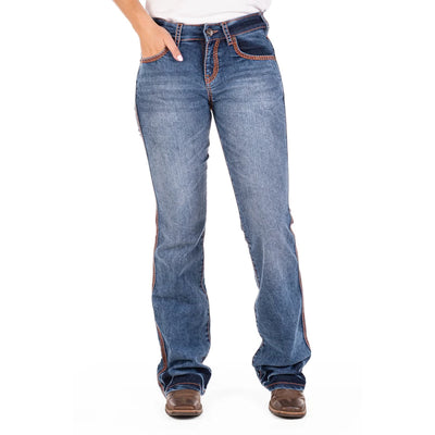 JASPER HIGH RISE COMFORT CUT Boot Cut Jeans, 35 inch Leg. RUST STITCH by Hitchley and Harrow SR2152