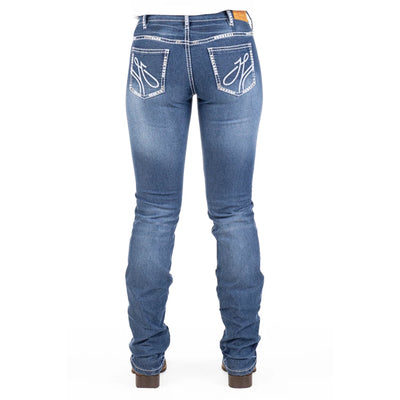 LEXINGTON MID RISE Boot Cut Jeans, 35 inch Leg. WHITE WASH WITH SILVER STITCH by Hitchley and Harrow SR2173