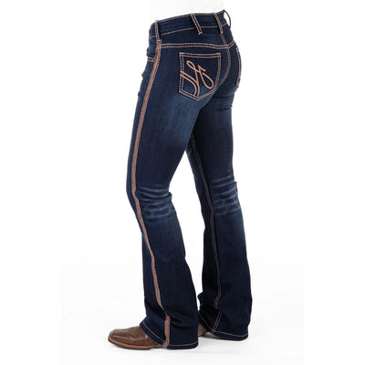 SHEFFIELD MID RISE Boot Cut Jeans, 35 inch Leg. PEACH STITCH by Hitchley and Harrow SR2171