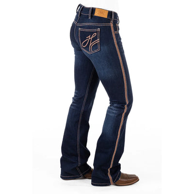 SHEFFIELD MID RISE Boot Cut Jeans, 35 inch Leg. PEACH STITCH by Hitchley and Harrow SR2171