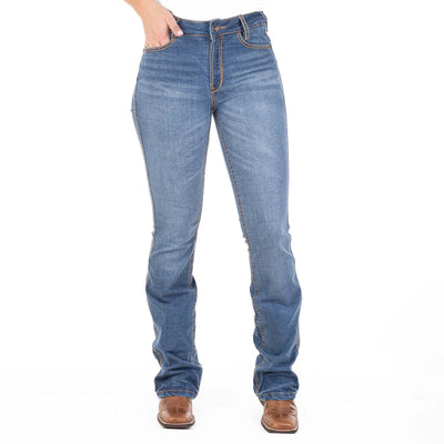 SACRAMENTO ULTRA HIGH RISE Boot Cut Jeans, 35 inch Leg. TAN STITCH by Hitchley and Harrow SR2198