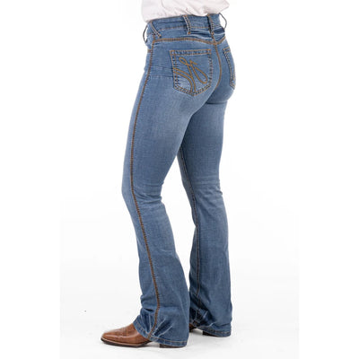 ARCADIA ULTRA HIGH RISE Boot Cut Jeans, 35 inch Leg. KHAKI & TAN MIX STITCH by Hitchley and Harrow SR2159