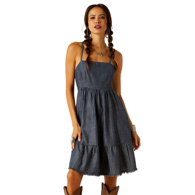 Ariat Womens Calico Chambray Tie-back Dress